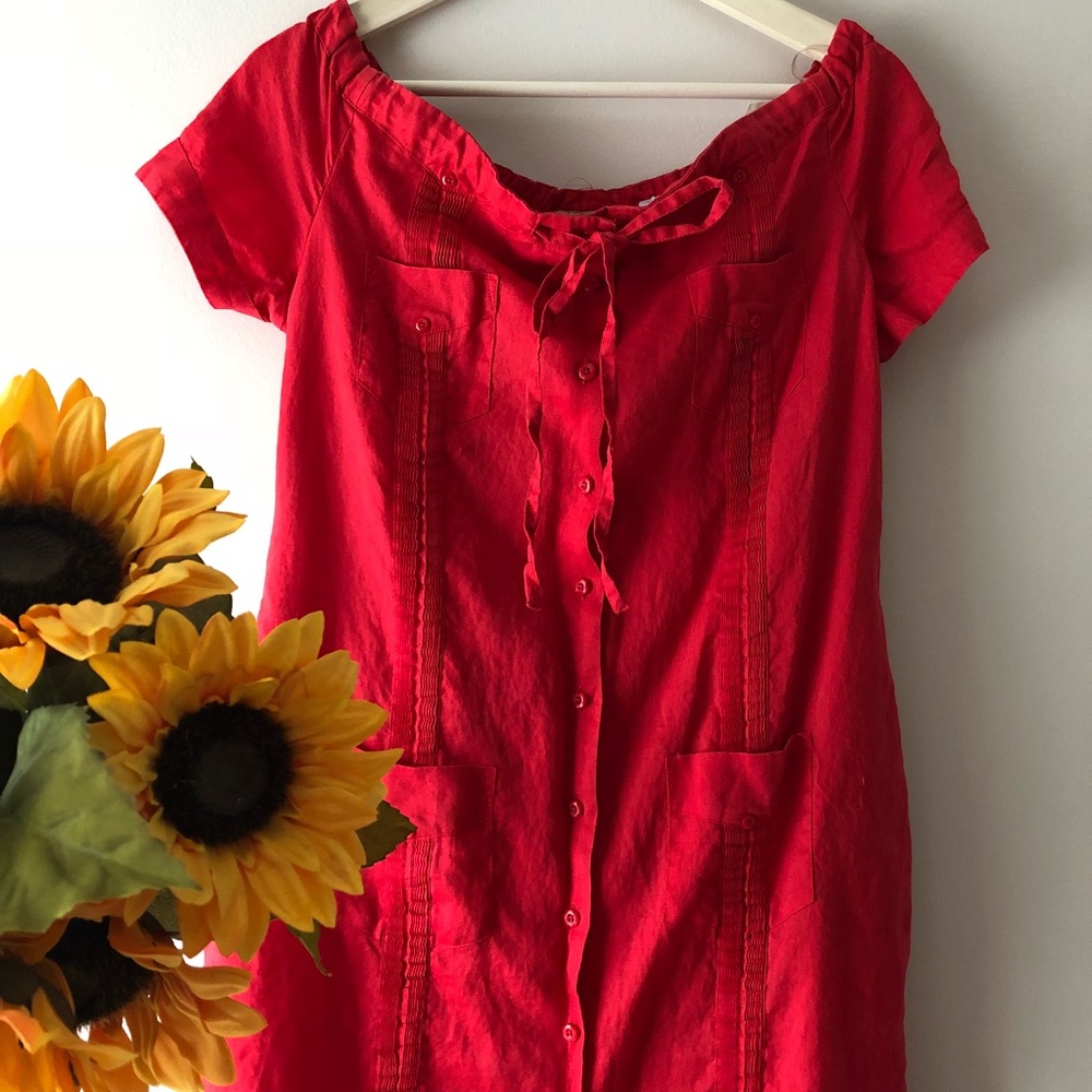 J.M.P Red off the shoulder pocketed dress
